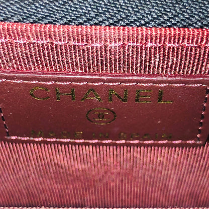 Chanel Quilted CC Caviar Leather Round Zipper Coin Case Compact Wallet Black Gold Hardware [Used]