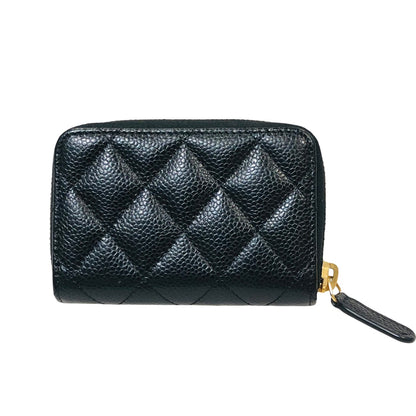 Chanel Quilted CC Caviar Leather Round Zipper Coin Case Compact Wallet Black Gold Hardware [Used]