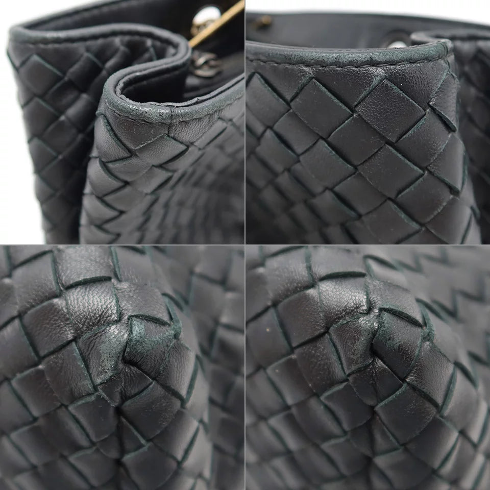 Bottega Veneta BV Chain Shoulder Tote Bag Intrecciato Leather Black Noir [Used]