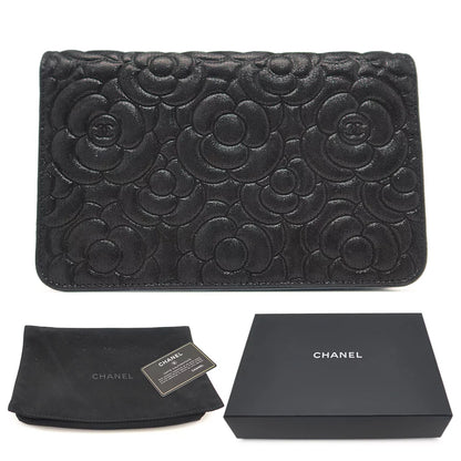 Chanel CC Camellia Embossed Chain Wallet WOC A82336 Leather Black [Used]