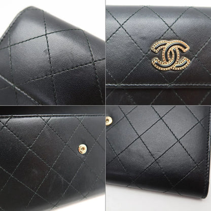 Chanel Matelasse CC Bifold Long Wallet Lambskin Leather Black Gold Hardware [Used]