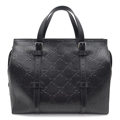 Gucci GG Logo Tote Bag Shopper Bag 625774 Embossed Leather Black [Used]