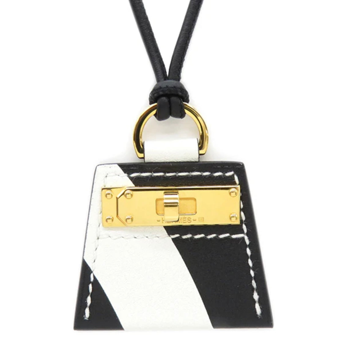 Hermes Monpetit Kelly PM Necklace Vaux Swift White Black Noir Blanc [Used]