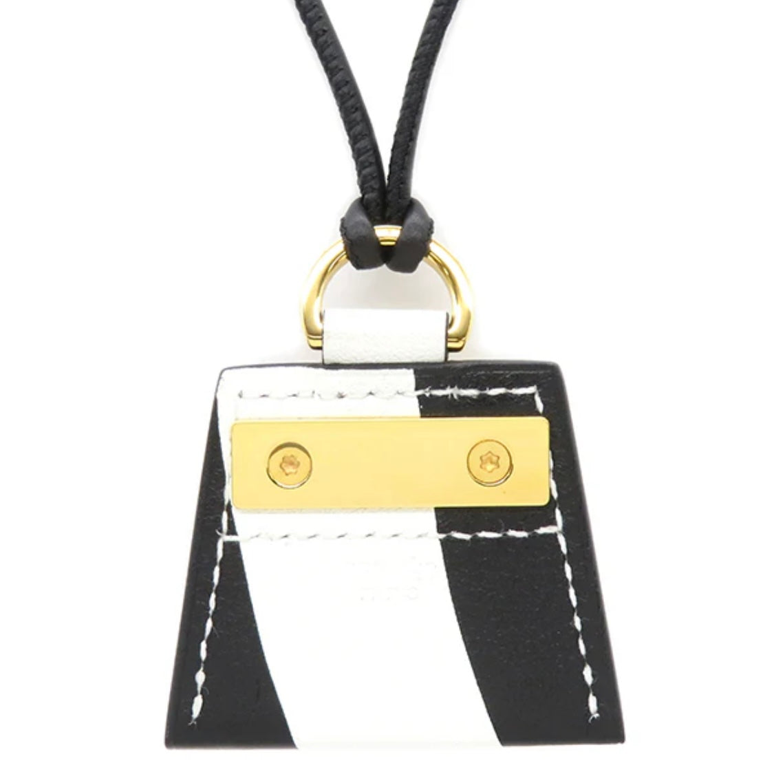 Hermes Monpetit Kelly PM Necklace Vaux Swift White Black Noir Blanc [Used]