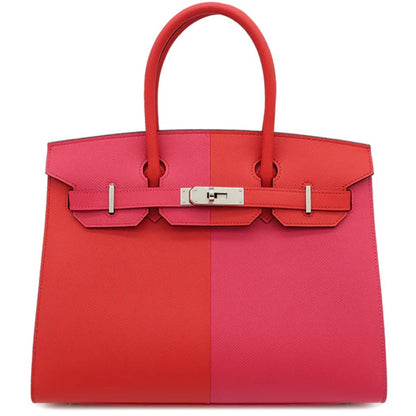 Hermes Birkin 30 Handbag Vaux Epsonm Rouge Clou x Rose Extreme x Blue Zanzibar Red Pink Blue Silver hardware SHW [Almost New]