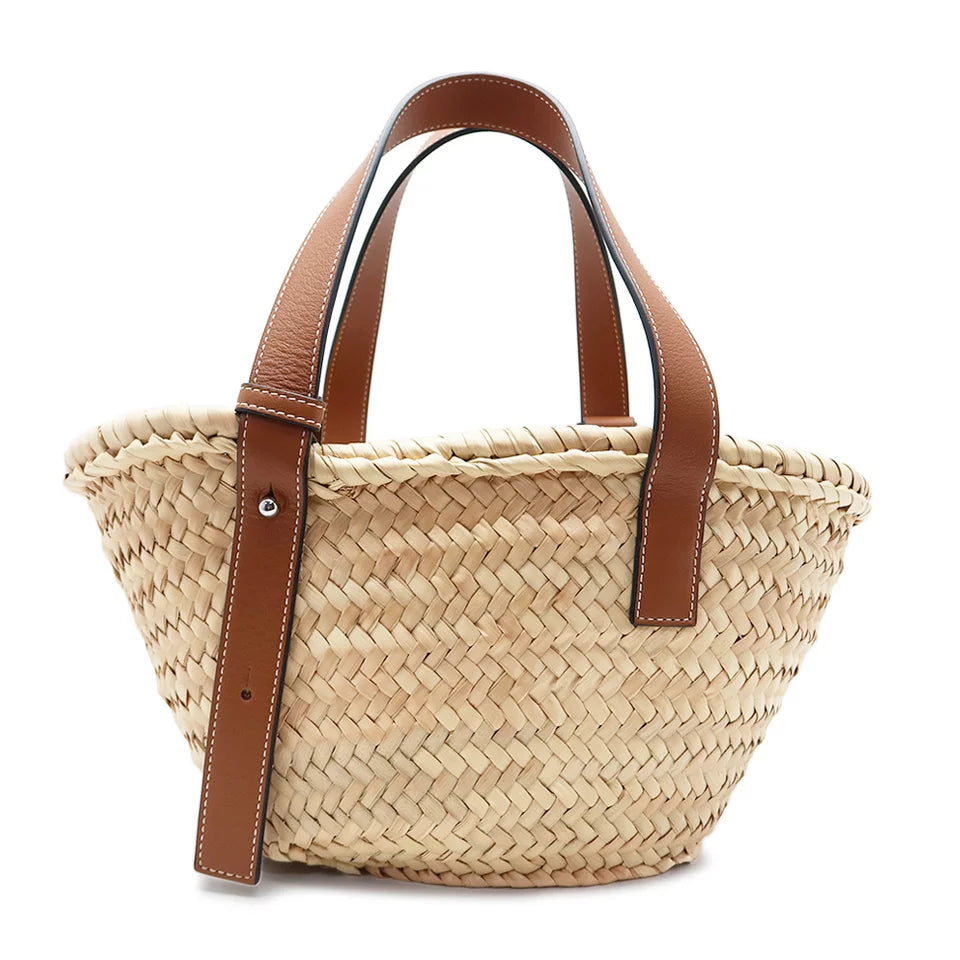 Loewe Small Basket Bag 327.02.S93 Palm Leaf Calfskin Natural Tan [Used]