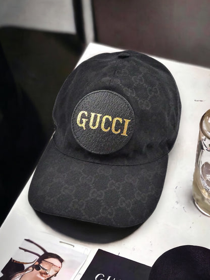 Gucci GG Canvas X Leather Baseball Cap Logo Patch L 59CM Black Men's