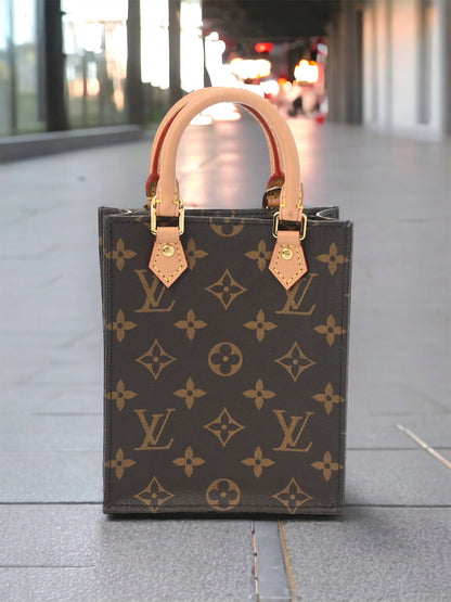 Louis Vuitton LV Petite Sac Plat 2 Way Shoulder Handbag M81295 Monogram Brown [Used]