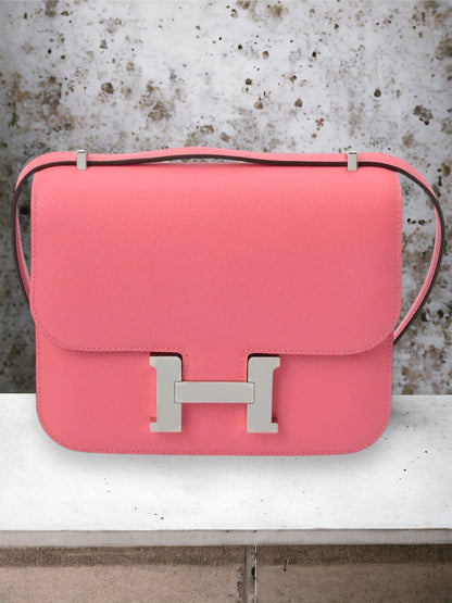 Hermes Constance Mini 18 Rose Azalea Palladium Hardware Evercolor Leather Shoulder Bag [Used]