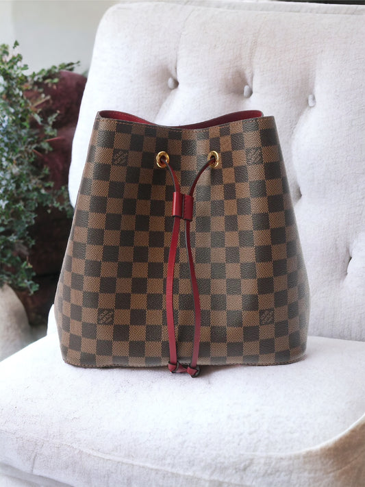 Louis Vuitton LV Damier Neonoe Shoulder Bag Drawstring N40214 Cherry Berry Brown [Used]