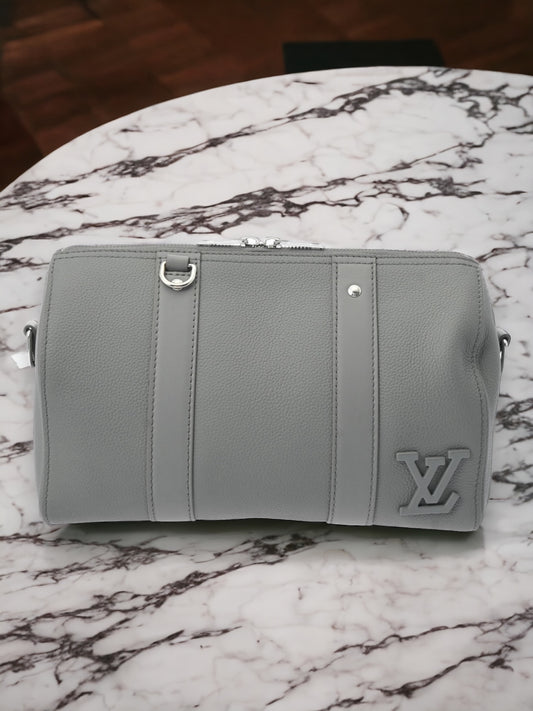 Louis Vuitton LV Aerogram City Keepall Shoulder Bag M59328 Taurillon Calf Leather Gris Gray [Used]