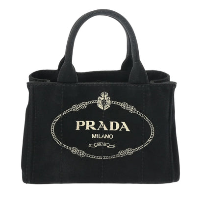 Prada Canapa Mini Shoulder Handbag Tote Bag 2 way 1BG439 Canvas Black [Used]