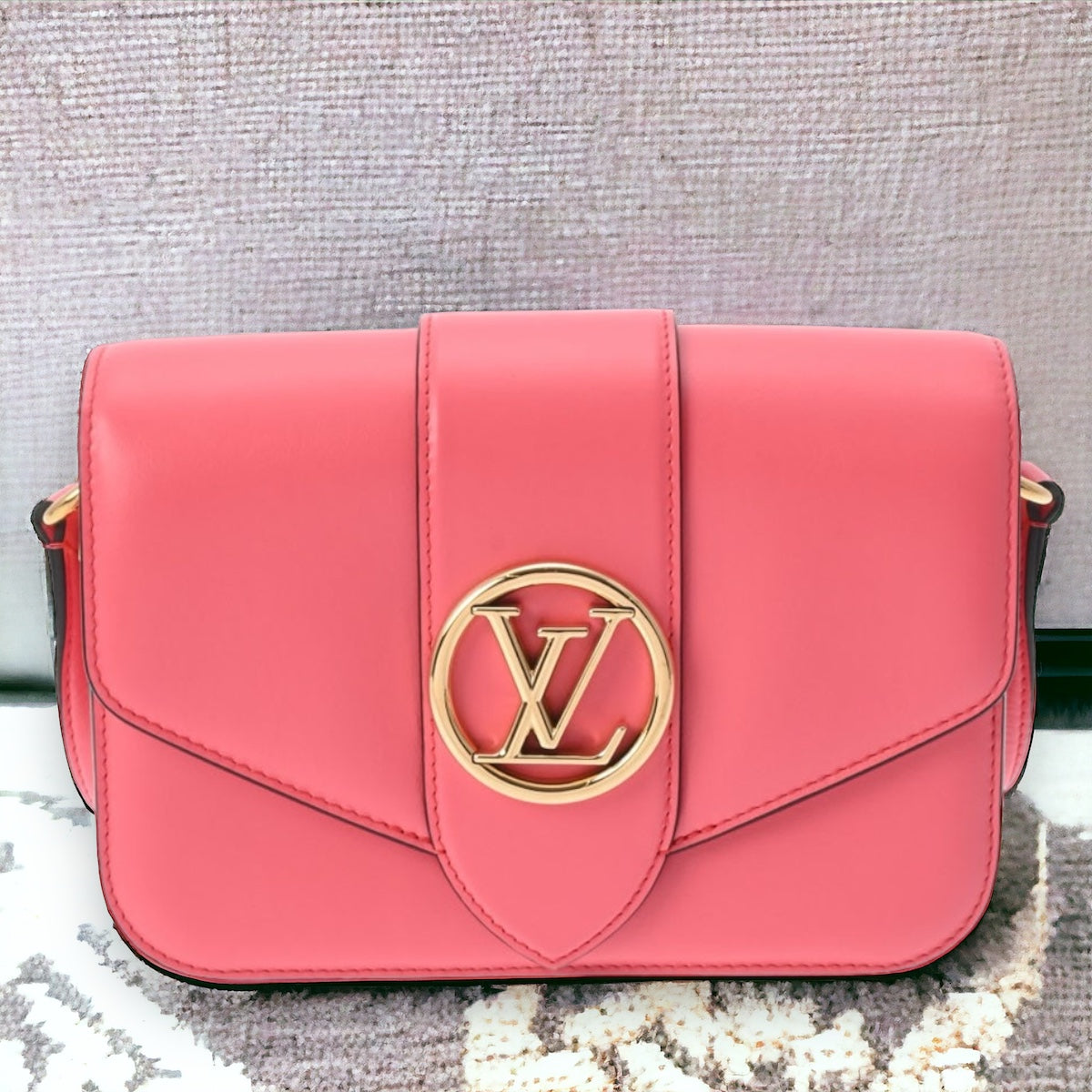 Louis Vuitton LV Pont Neuf Shoulder Bag Crossbody M55949 Smooth Leather Dahlia Red [Used]