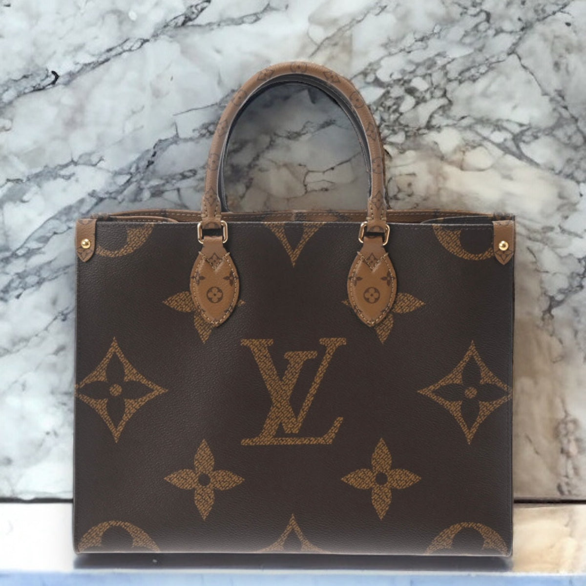 Louis Vuitton LV On the Go MM 2way Shoulder Handbag M45321 Monogram Giant Reverse Brown [Used]