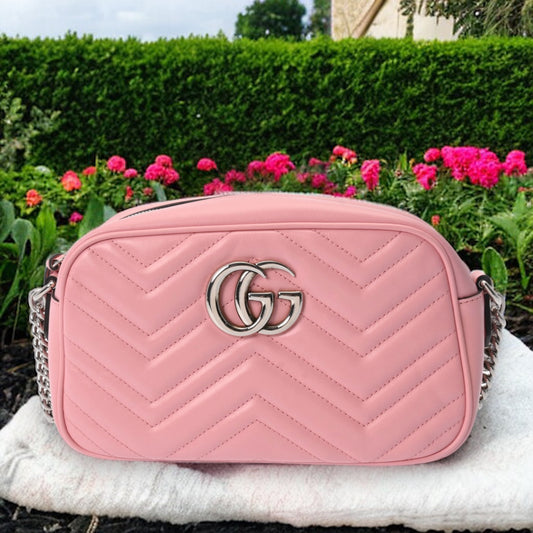 Gucci GG Marmont Small Chain Shoulder Bag Crossbody 447632 Leather Pink [Used]