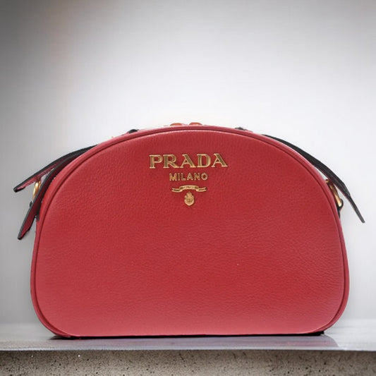 Prada Logo Gold Hardware Shoulder Bag Crossbody 1BH130 Leather Red [Unused]