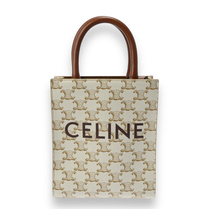 Celine Mini Vertical Cabas Triomphe Shoulder Handbag Calf Canvas White Ivory [Used]