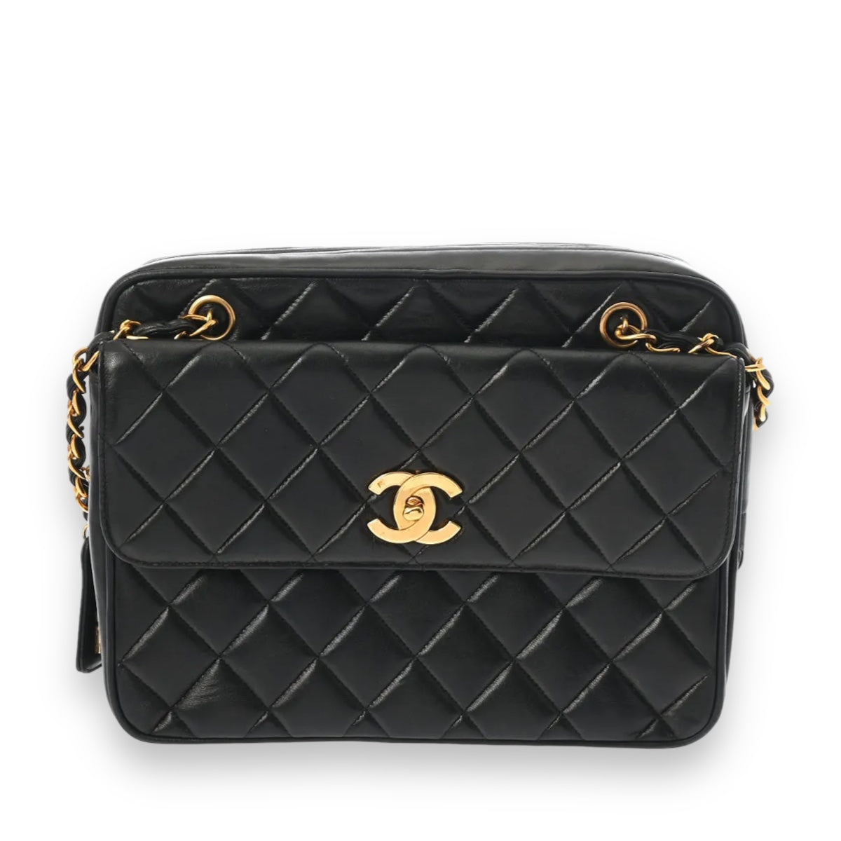 Chanel Matelasse CC Vintage Chain Shoulder Bag Quilted Lambskin Leather Black [Used]