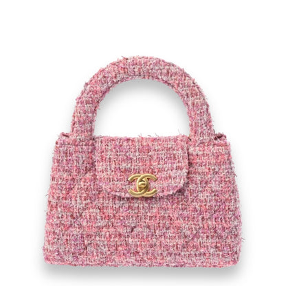 Chanel CC Mini Shopping Shoulder Handbag AS4416 Cotton Tweed Pink Gold Hardware [New]