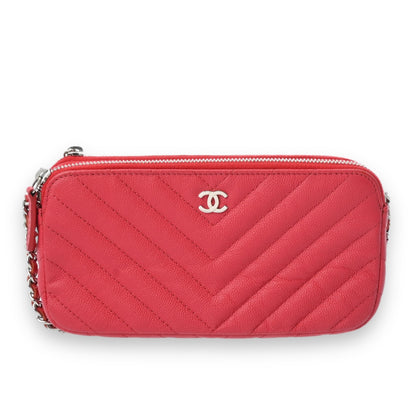 Chanel Chevron CC Chain Wallet A82527 Caviar Leather Red [Used]