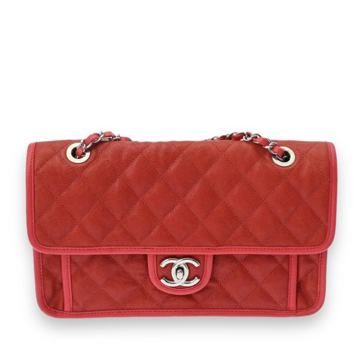 Chanel Matelasse CC Chain Shoulder Flap Bag A66801 Caviar Leather Red [Used]