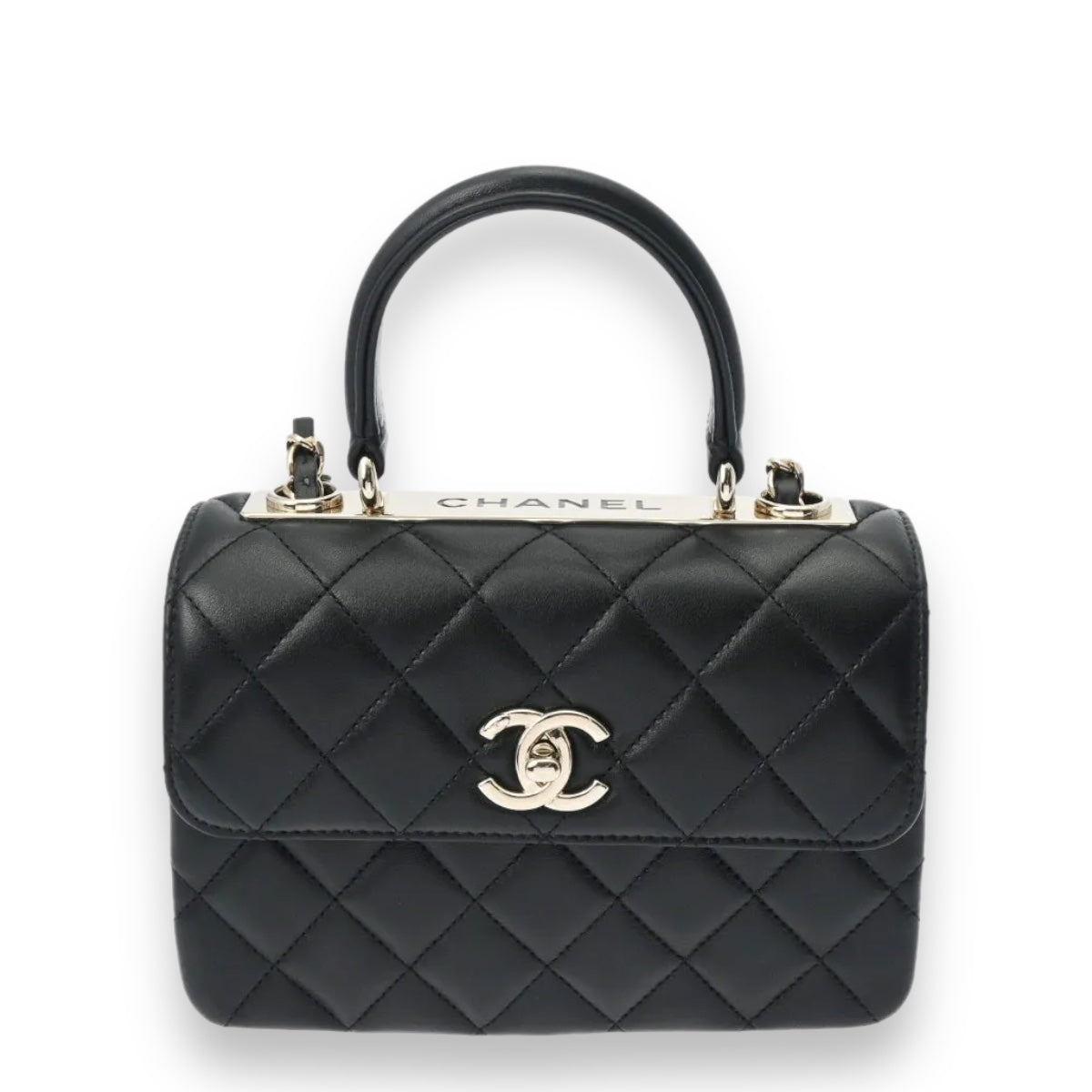 Chanel Quilted CC Top Handle GHW Chain Shoulder Flap Bag AS4654 Lambskin Leather Black [Used]