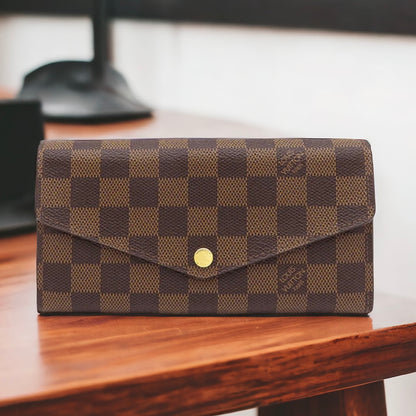 Louis Vuitton LV Portefeuil Sarah Bifold Long Wallet N63209 Damier Canvas Ebene Brown [Used]