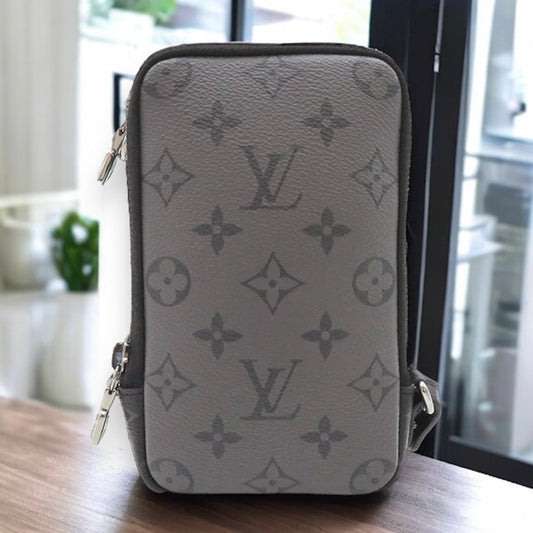 Louis Vuitton LV Double Phone Pouch Shoulder Bag M69534 Monogram Eclipse Gray Black [Used]