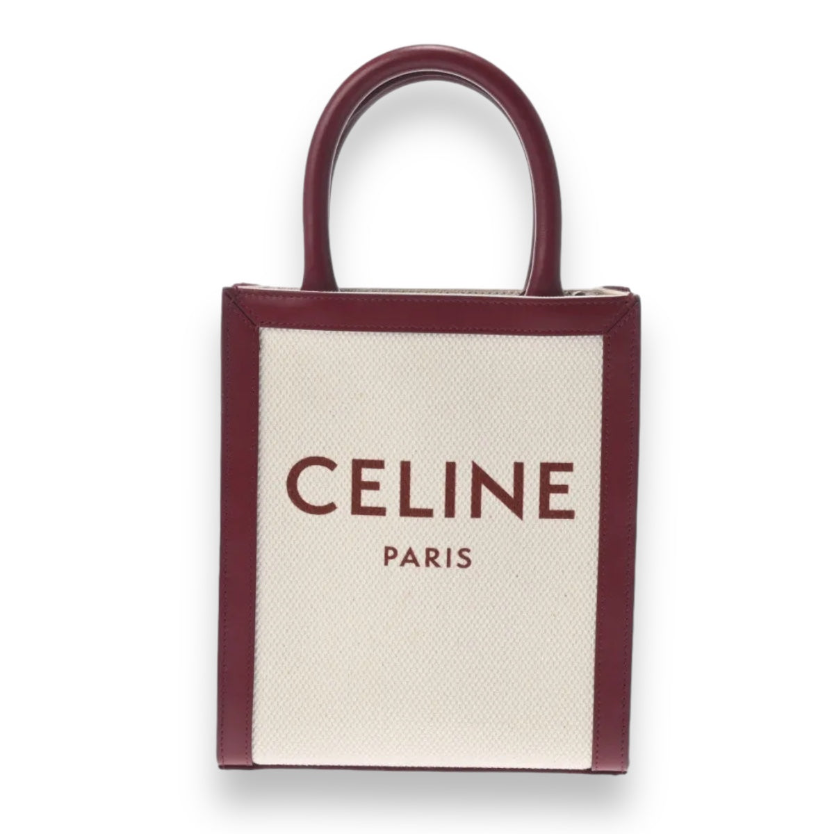 Celine Mini Vertical Cabas Shoulder Handbag 2022AW Textile/Calf Brown White Natural/Carmine [Used]