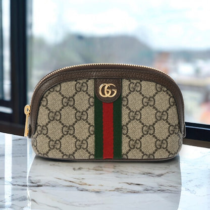 Gucci Ophidia GG Supreme Medium Cosmetic Bag Pouch 625550 Canvas Leather Brown [Unused]