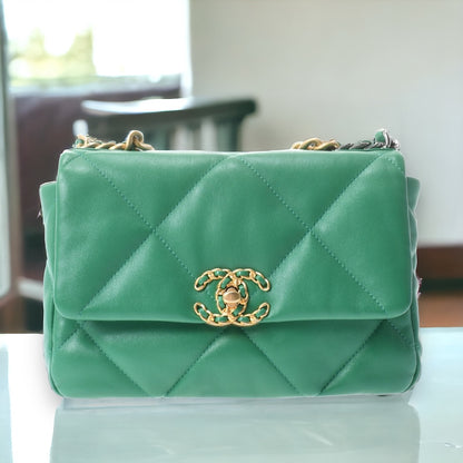 Chanel Quilted CHANEL 19 Chain Shoulder Bag Handbag AS1160 Lambskin Green GHW [Used]