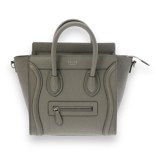 Celine Nano Luggage Shoulder Handbag 168243 Calfskin Leather Grey [Used]