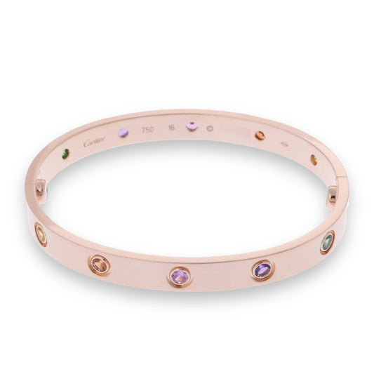 Cartier Love Bracelet Bangle #16 18K Rose Gold Pink Gold Multicolor Stone [Used]