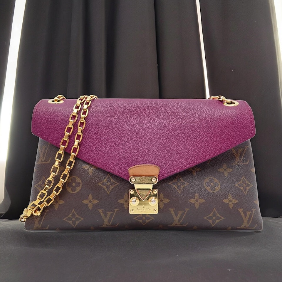 Louis Vuitton LV Pallas Chain Shoulder Bag M41635 Monogram Canvas Leather Grape Purple [Used]