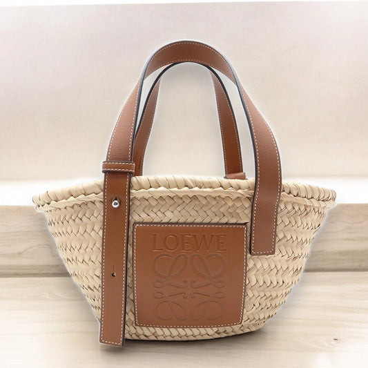 Loewe Small Basket Bag 327.02.S93 Palm Leaf Calfskin Natural Tan [Used]