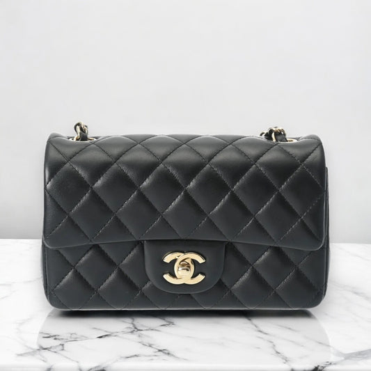 Chanel Matelasse Classic Flap Mini CC CF Chain Shoulder Bag 20cm A69900 Lambskin Black GHW [Unused]