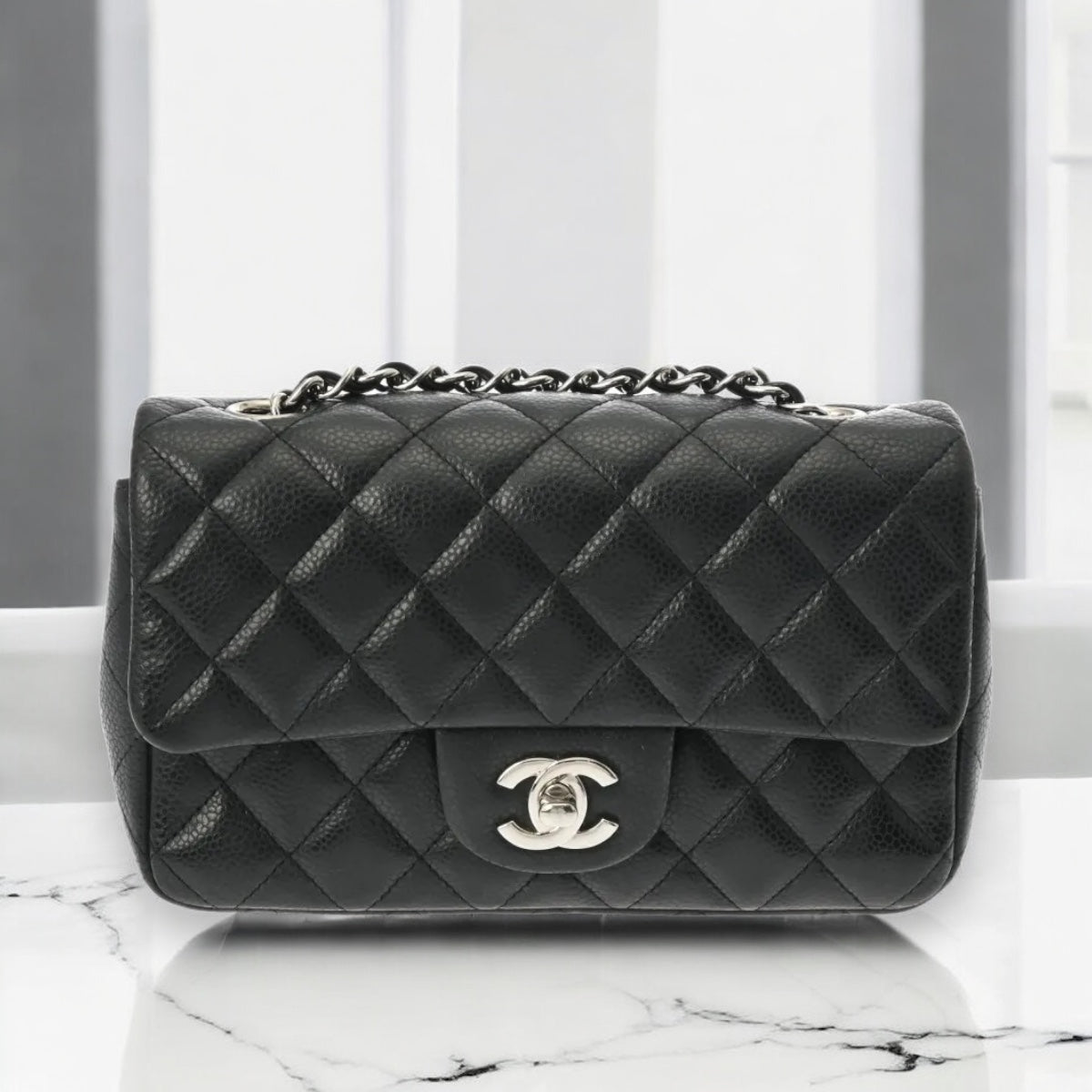 Chanel Matelasse Classic Single Flap Mini Chain Shoulder Bag CF20 CC Caviar Leather Black GHW [Used]