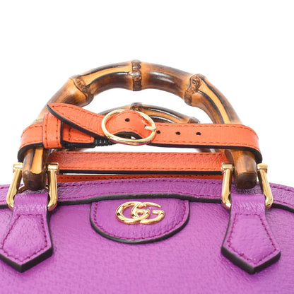 Gucci Double G Diana Mini Bamboo Shoulder Handbag 715775 Leather Purple Gold Hardware [Unused]