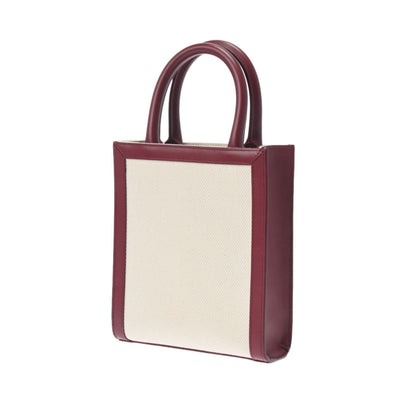 Celine Mini Vertical Cabas Shoulder Handbag 2022AW Textile/Calf Brown White Natural/Carmine [Used]