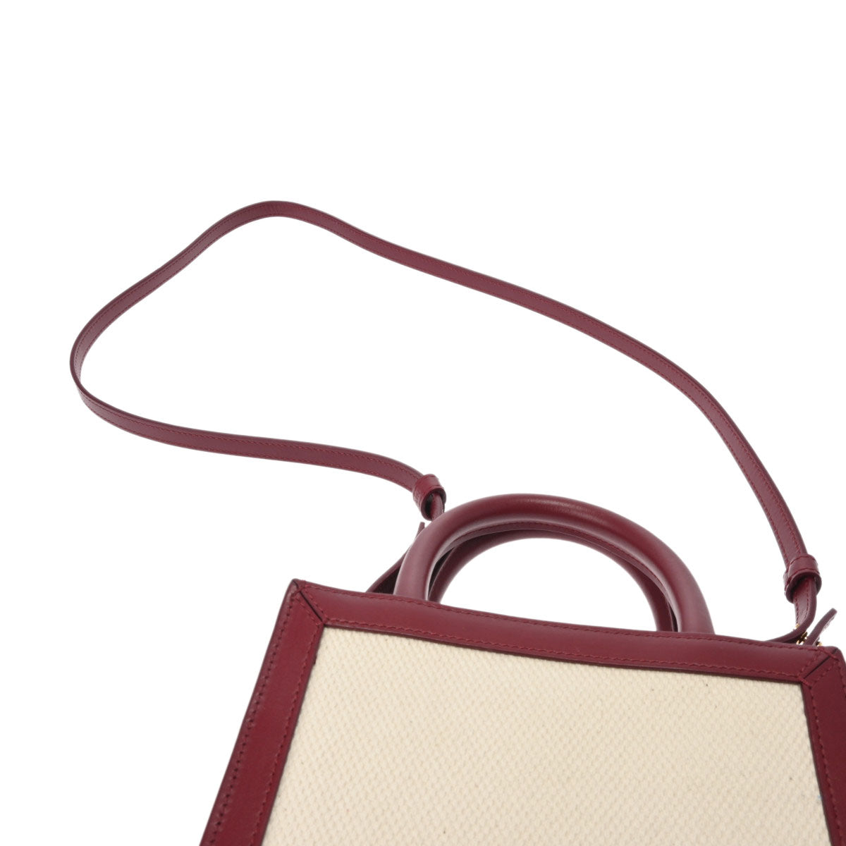 Celine Mini Vertical Cabas Shoulder Handbag 2022AW Textile/Calf Brown White Natural/Carmine [Used]