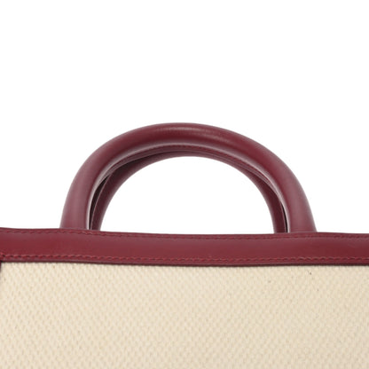 Celine Mini Vertical Cabas Shoulder Handbag 2022AW Textile/Calf Brown White Natural/Carmine [Used]