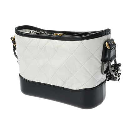 Chanel Quilted CC Gabrielle Small Hobo Bag Shoulder Bag Crossbody A91810 Aged Calf Leather White Black [Used]