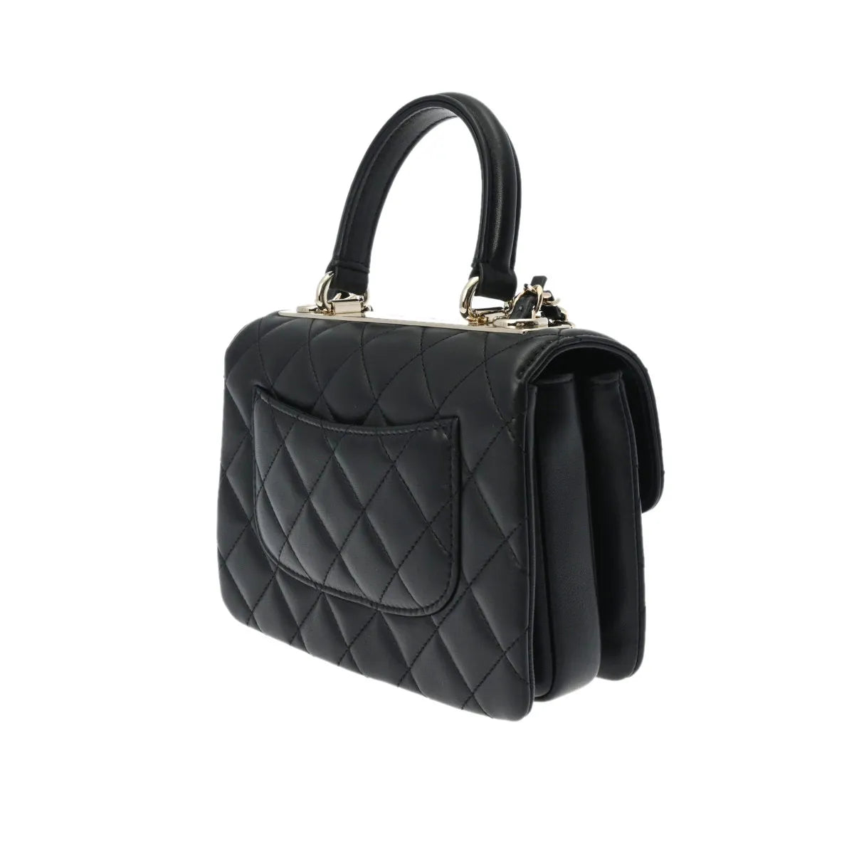 Chanel Quilted CC Top Handle GHW Chain Shoulder Flap Bag AS4654 Lambskin Leather Black [Used]