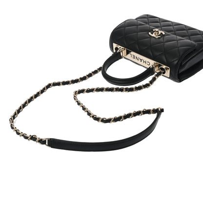 Chanel Quilted CC Top Handle GHW Chain Shoulder Flap Bag AS4654 Lambskin Leather Black [Used]