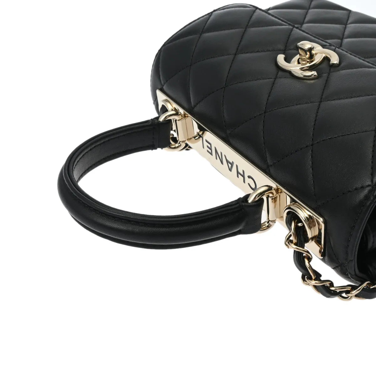 Chanel Quilted CC Top Handle GHW Chain Shoulder Flap Bag AS4654 Lambskin Leather Black [Used]