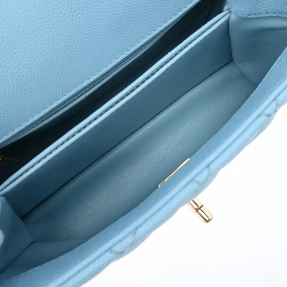 Chanel Matelasse CC Coco Handle XS Top Handle Shoulder Handbag A92990 Caviar Leather Baby Blue [Used]