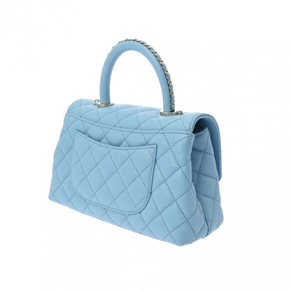 Chanel Matelasse CC Coco Handle XS Top Handle Shoulder Handbag A92990 Caviar Leather Baby Blue [Used]