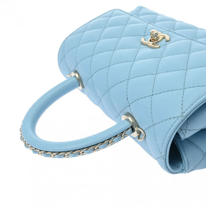 Chanel Matelasse CC Coco Handle XS Top Handle Shoulder Handbag A92990 Caviar Leather Baby Blue [Used]