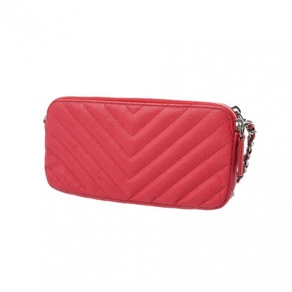 Chanel Chevron CC Chain Wallet A82527 Caviar Leather Red [Used]