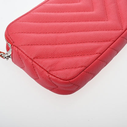 Chanel Chevron CC Chain Wallet A82527 Caviar Leather Red [Used]